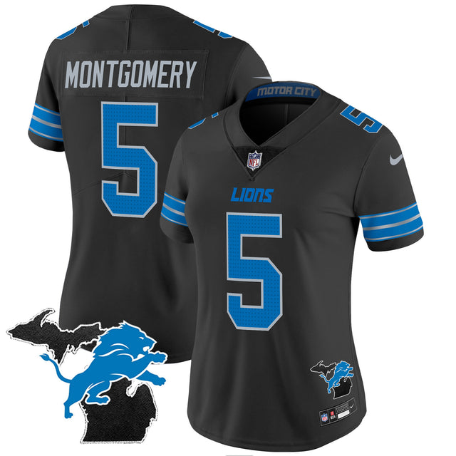 Women's Detroit Lions 2024 Michigan Patch Vapor Jersey - All Stitched - Black - David Montgomery — view 1