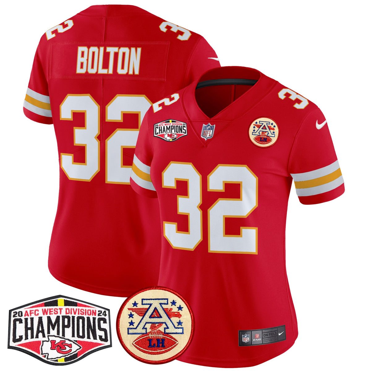 Women's Chiefs 2024 AFC West Division Champions Patch Vapor Limited Jersey - All Stitched - Red - Nick Bolton — view 1