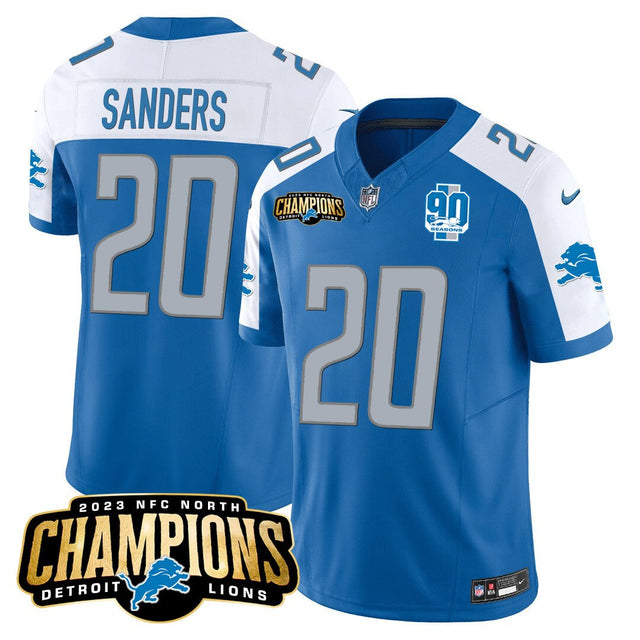 Men's Detroit Lions 2023 NFC North Champions Patch Vapor Jersey V2 - All Stitched - Blue Alternate - Barry Sanders — view 1
