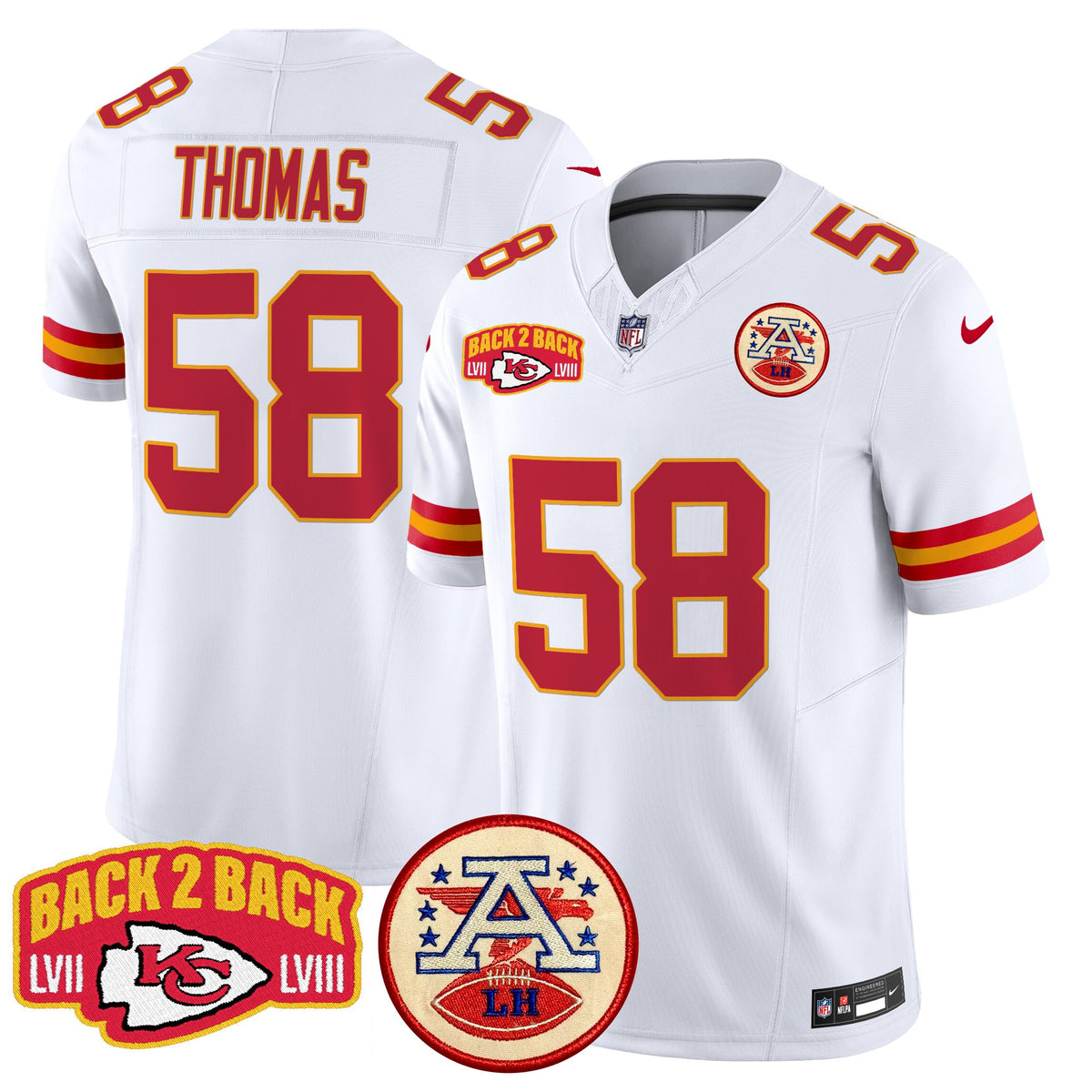 Men's Chiefs Super Back 2 Back Patch Vapor Limited Jersey - All Stitched - White - Derrick Thomas — view 1