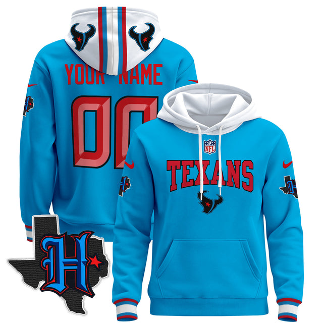 Houston Texans 2024 Custom Pullover Hoodie V3 - All Stitched - Blue — view 1