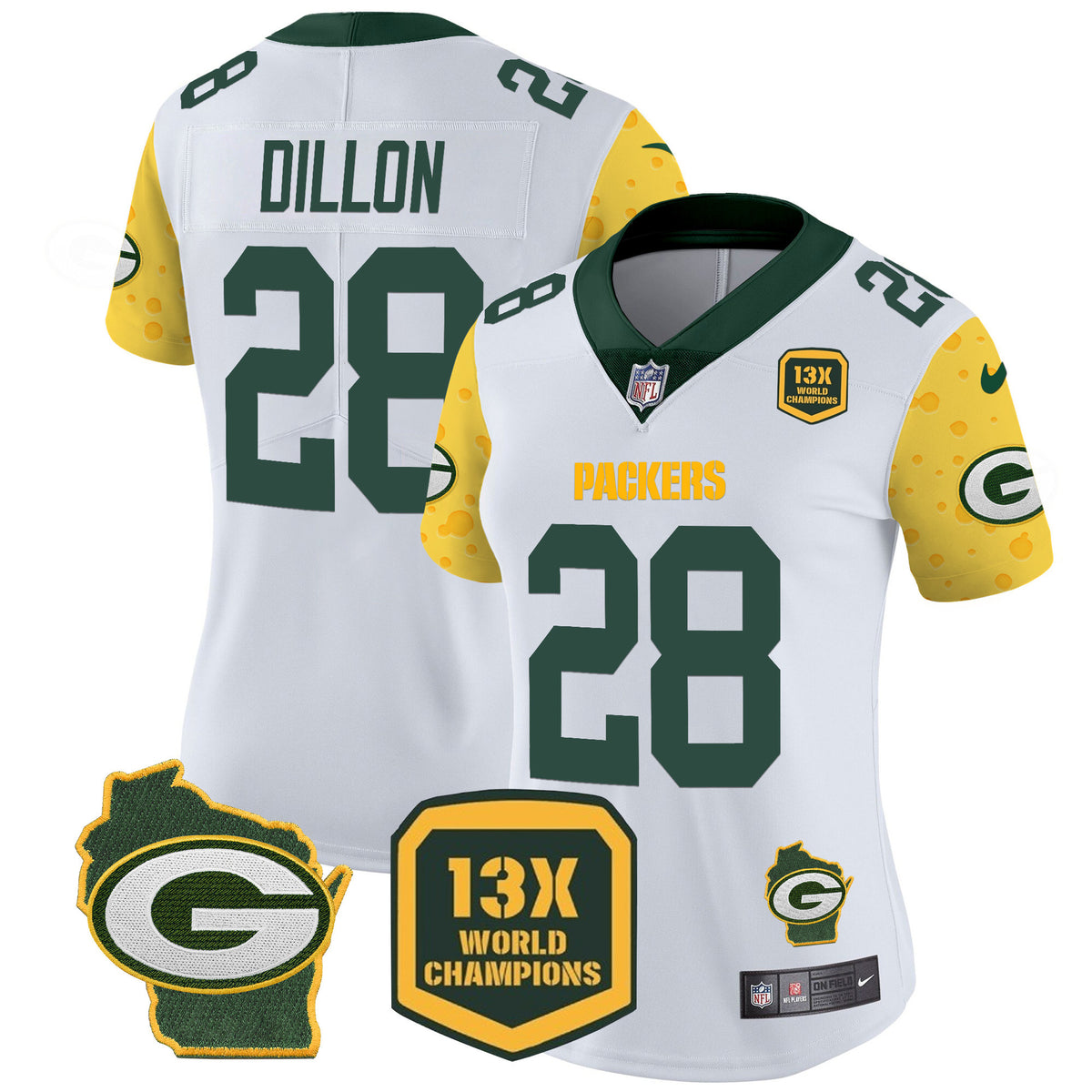 Women's Packers Cheese Vapor Limited Jersey – All Stitched - White - AJ Dillon — view 1