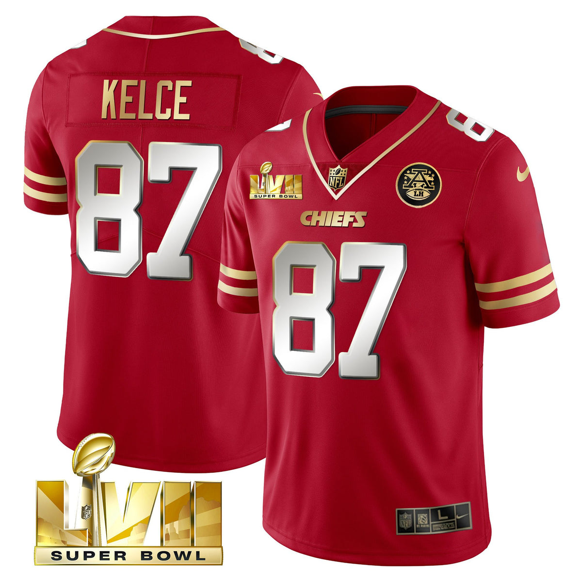 Men's Chiefs Super Bowl LVII Gold Vapor Limited Jersey - All Stitched - Black Red - Travis Kelce — view 1
