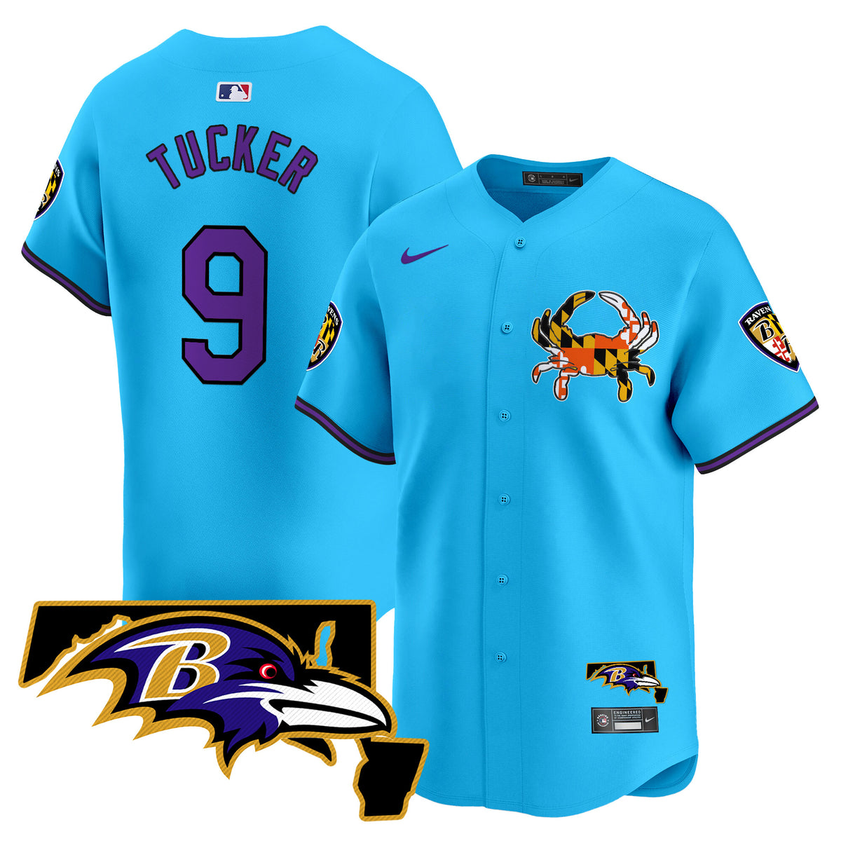 Men's Baltimore Ravens 2024 Vapor Premier Baseball Jersey V2 - All Stitched - Light Blue - Justin Tucker — view 1