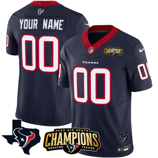 Houston Texans 2023 AFC South Champions Patch Vapor Custom Jersey - All Stitched - Navy — view 1