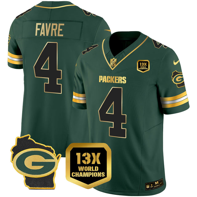 Green Bay Packers 13x Time World Champions Patch Gold Limited Jersey – All Stitched - Brett Favre — view 1