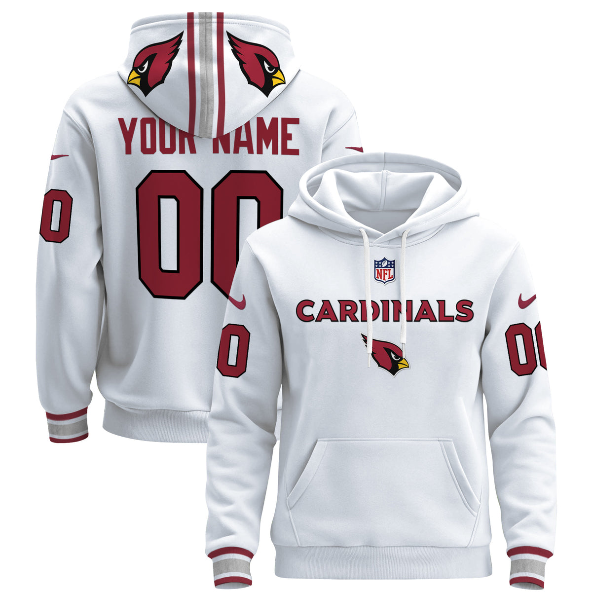 Arizona Cardinals 2024 Custom Pullover Hoodie V3 - All Stitched - White — view 1