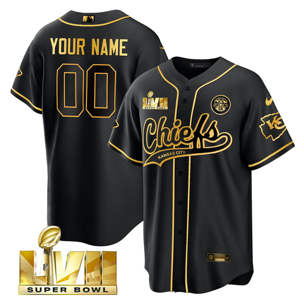 Chiefs Super Bowl LVII Cool Base Custom Jersey - All Stitched - Black Gold — view 1