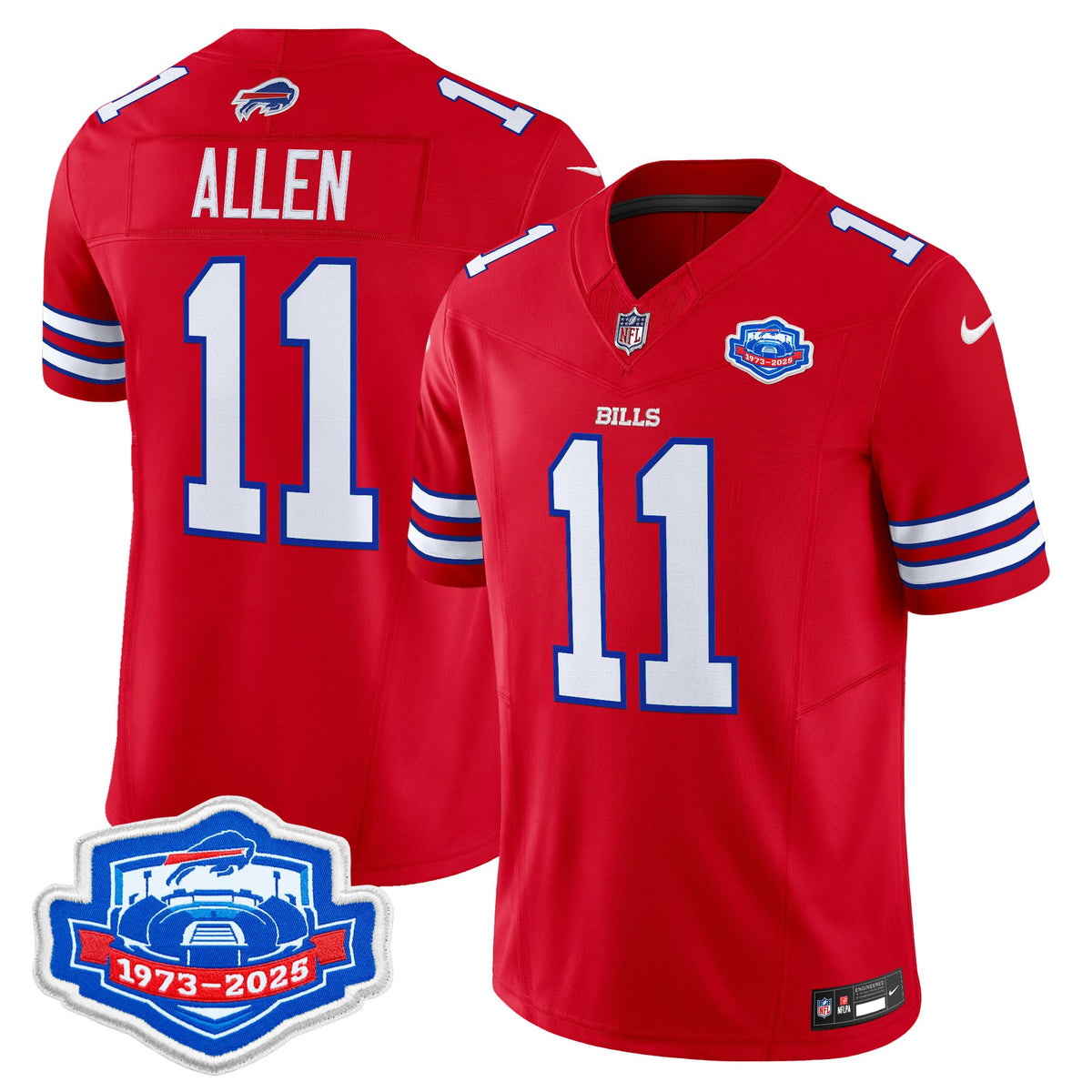 Men's Buffalo Bills 1973 - 2025 Farewell Season Patch Vapor Limited Jersey - All Stitched - Red - Kyle Allen — view 1
