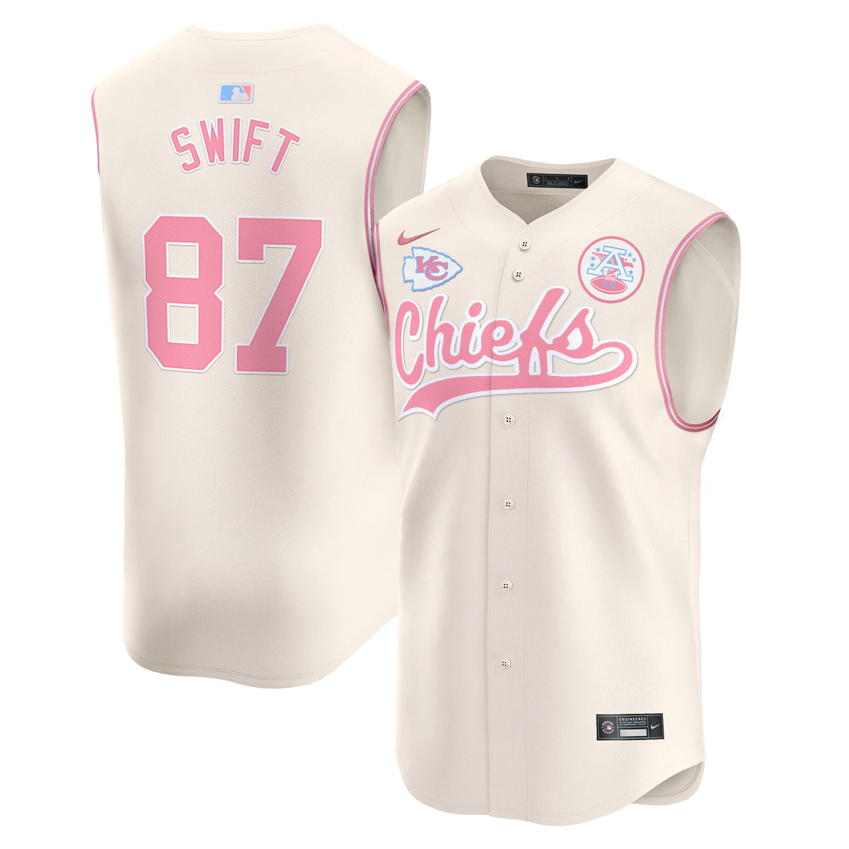 Unisex Chiefs Taylor Swift Bubblegum Pink Vapor Premier Sleeveless Jersey - All Stitched - Cream - Taylor Swift — view 1