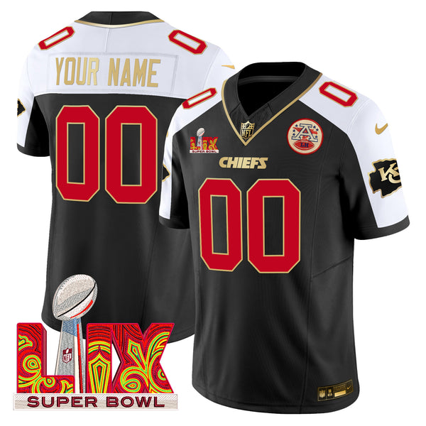 Chiefs Super Bowl LIX Patch Gold Trim Vapor Limited Custom Jersey - All Stitched - Black Alternate — view 1