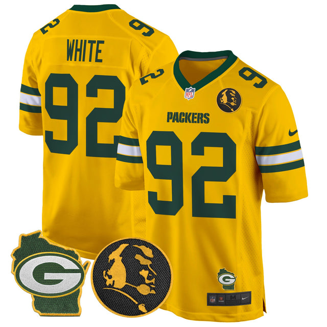 Men's Packers John Madden & Home Patch Game Jersey - All Stitched - Gold - Reggie White — view 1