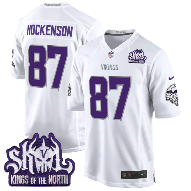 Men's Minnesota Vikings 2024 Winter Warrior Skol Patch Game Jersey - All Stitched - White Limited - T.J. Hockenson — view 1