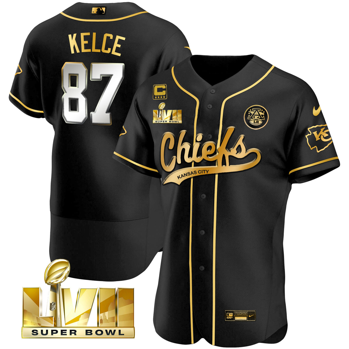 Men's Chiefs Super Bowl LVII Flex Base Jersey - All Stitched - Black Limited - Travis Kelce — view 1
