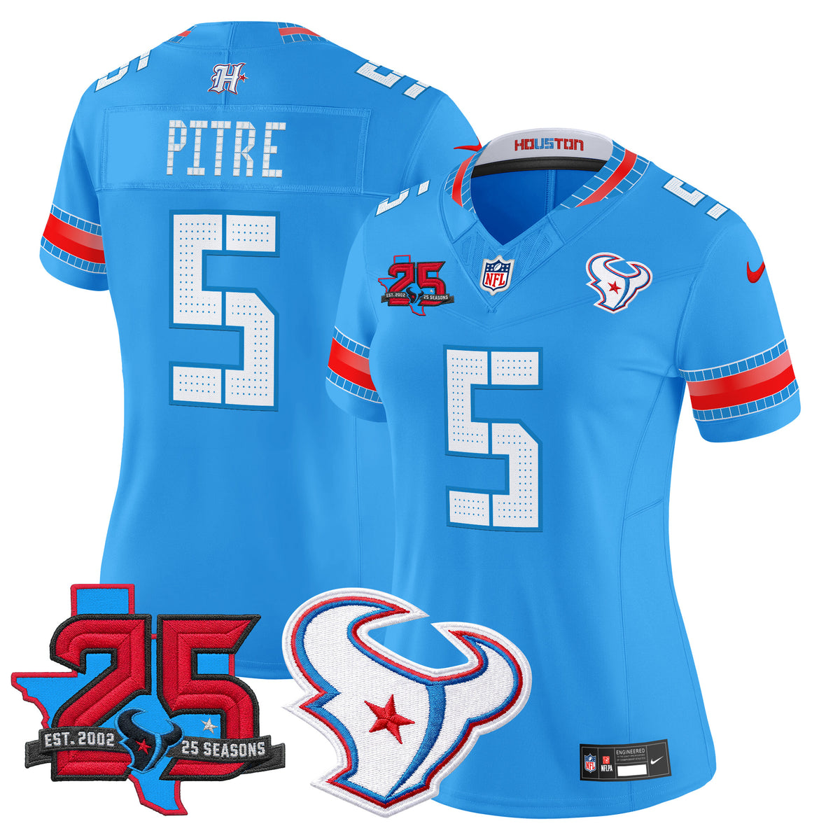 Women's Houston Texans 2026 Rivalries Vapor Limited Jersey - 25th Year Anniversary Patch - All Stitched - Blue - Jalen Pitre — view 1