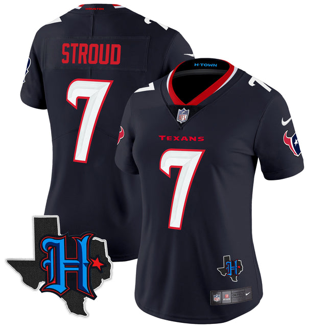 Women's Houston Texans 2024 Texas Patch Vapor Limited Jersey - All Stitched - Navy - C.J. Stroud — view 1