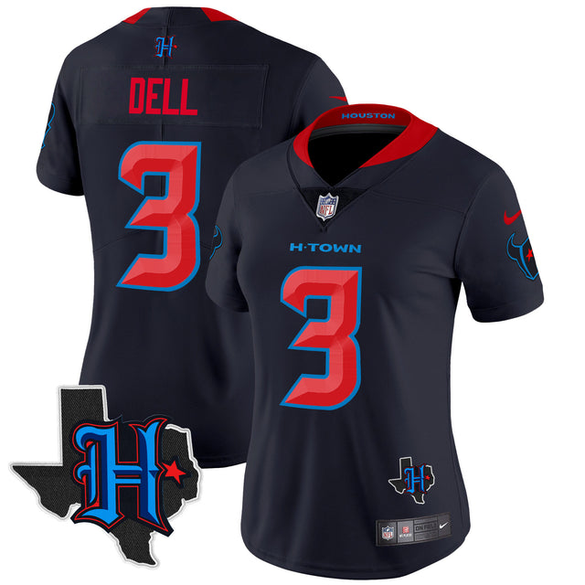 Women's Houston Texans 2024 Texas Patch Vapor Limited Jersey - All Stitched - Navy Limited - Tank Dell — view 1