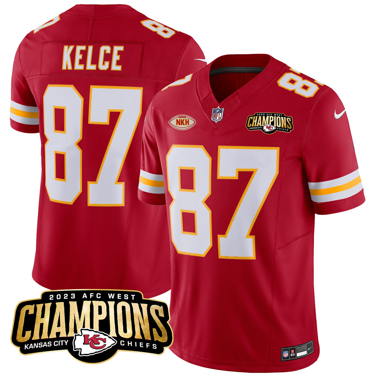 Men's Chiefs 2023 AFC West Champions Patch Vapor Limited Jersey - All Stitched - Red - Travis Kelce — view 1