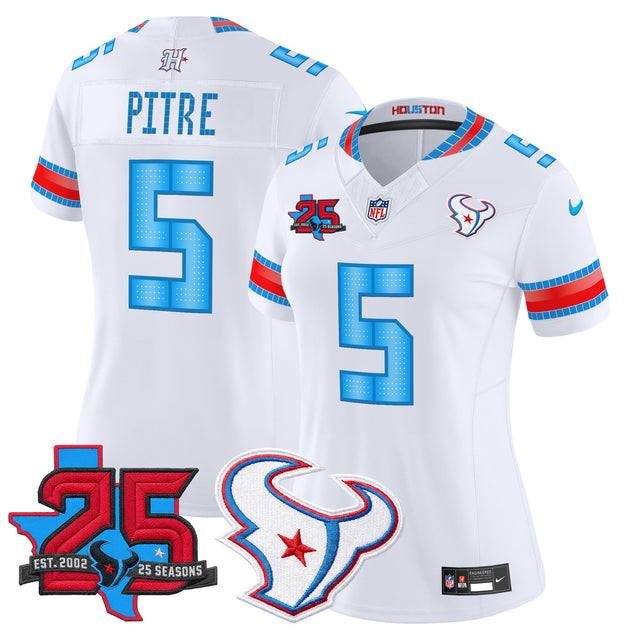 Women's Houston Texans 2026 Rivalries Vapor Limited Jersey - 25th Year Anniversary Patch - All Stitched - White - Jalen Pitre — view 1