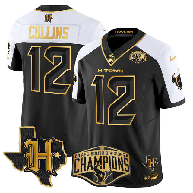Men's Houston Texans 2024 AFC South Division Champions Patch Gold Vapor Limited Jersey - All Stitched - Alternate - Nico Collins — view 1
